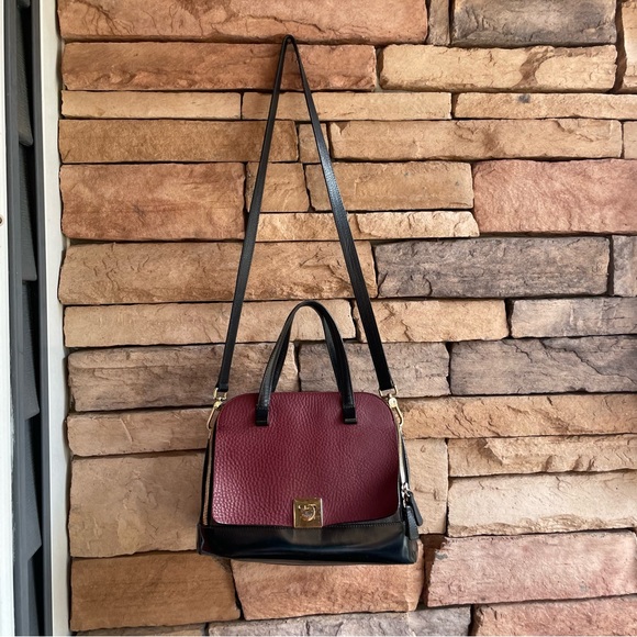 Furla red brown black leather full zip satchel crossbody handbag EUC - Picture 8 of 15